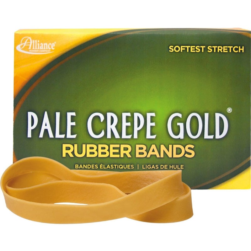 Alliance Rubber 21055 Pale Crepe Gold Rubber Bands Size #105, 1 lb Box Contains Approx. 95 Bands (5" x 5/8", Golden Crepe) - Image 1